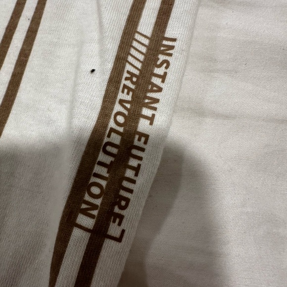 Denim Flower Ricky Singh Mens Sz: L White & Tan Vertical Striped Crew Neck Tee. - Picture 6 of 12